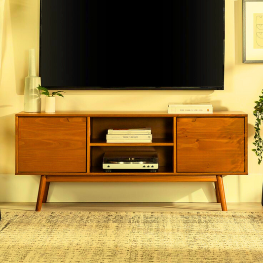 Minimalist Wooden TV Console Table – Natural Wood Finish|Wooden TV Cabinet.