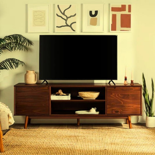 Minimalist Wooden TV Console Table – Natural Wood Finish|Wooden TV Cabinet.